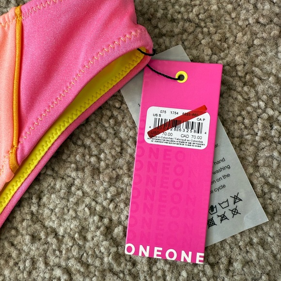 ONEONE Elodie Bikini Bottoms Pink Yellow Stripe NWT Size Small! - Picture 3 of 6